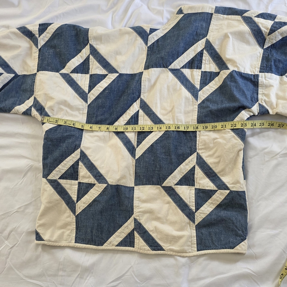 Quilted Patchwork Bomber Jacket in Blue & Cream - Picture 8 of 9